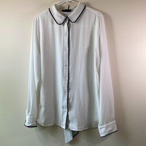 DKNY Women's White Long Sleeve Shirt, Size Large